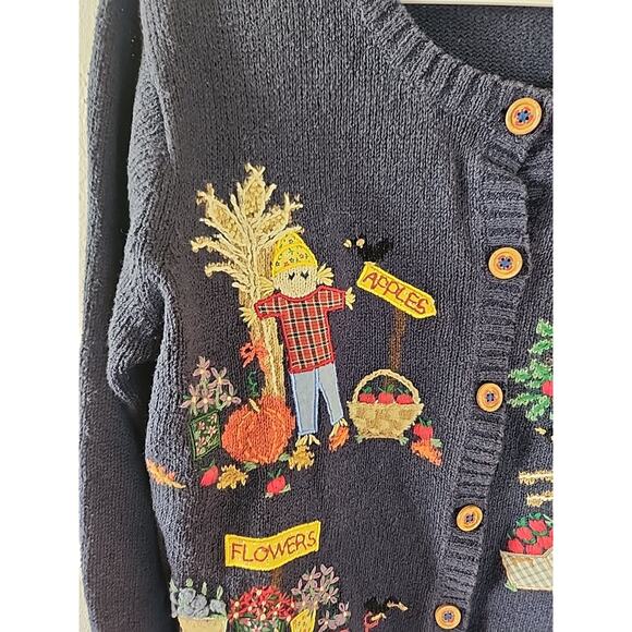 Vtg Northern Isles Cardigan Sweater Embroidered Fall Pumpkin Fruit Womens XL - Picture 4 of 8